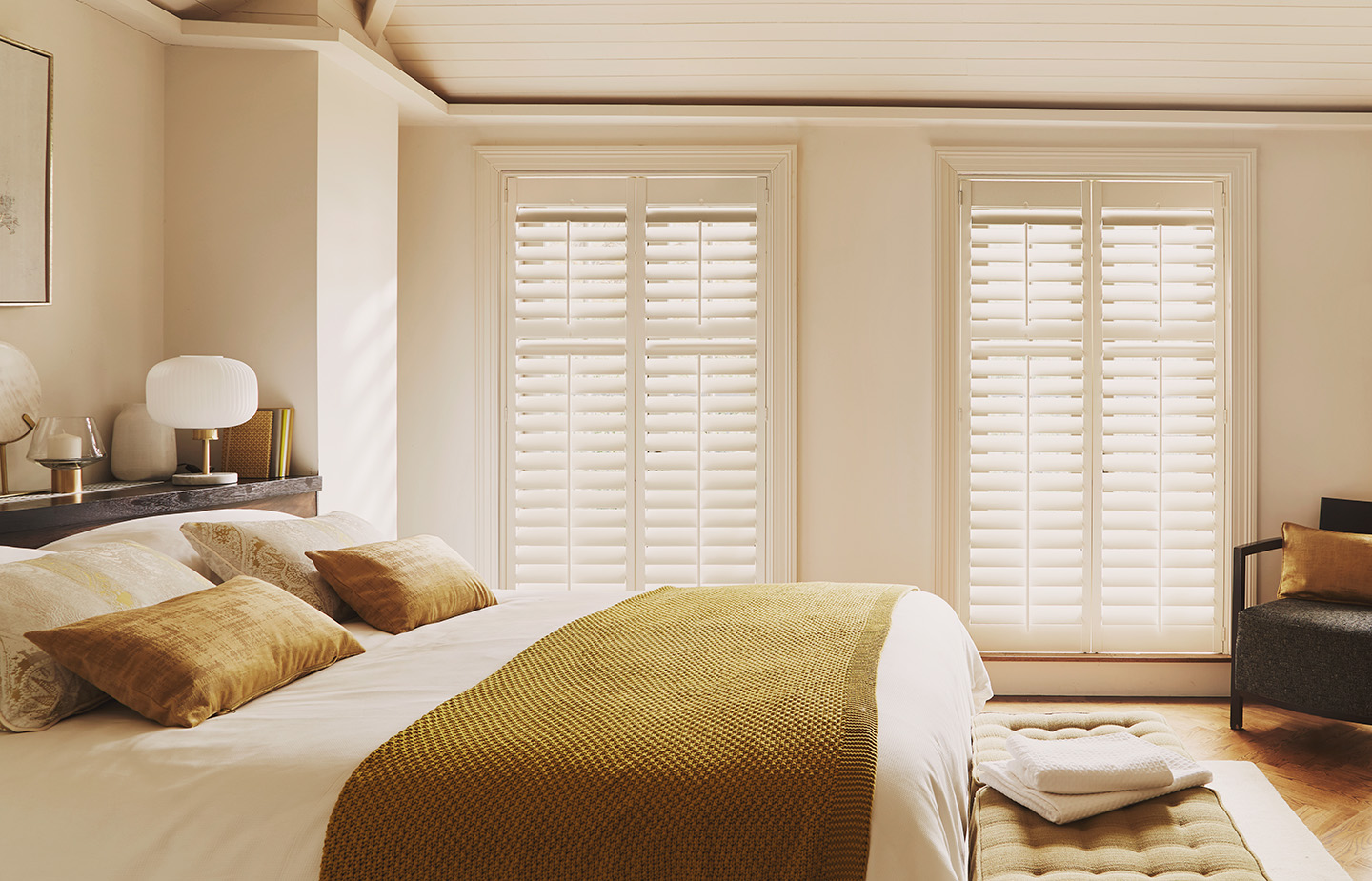 Plantation shutters in a dining room