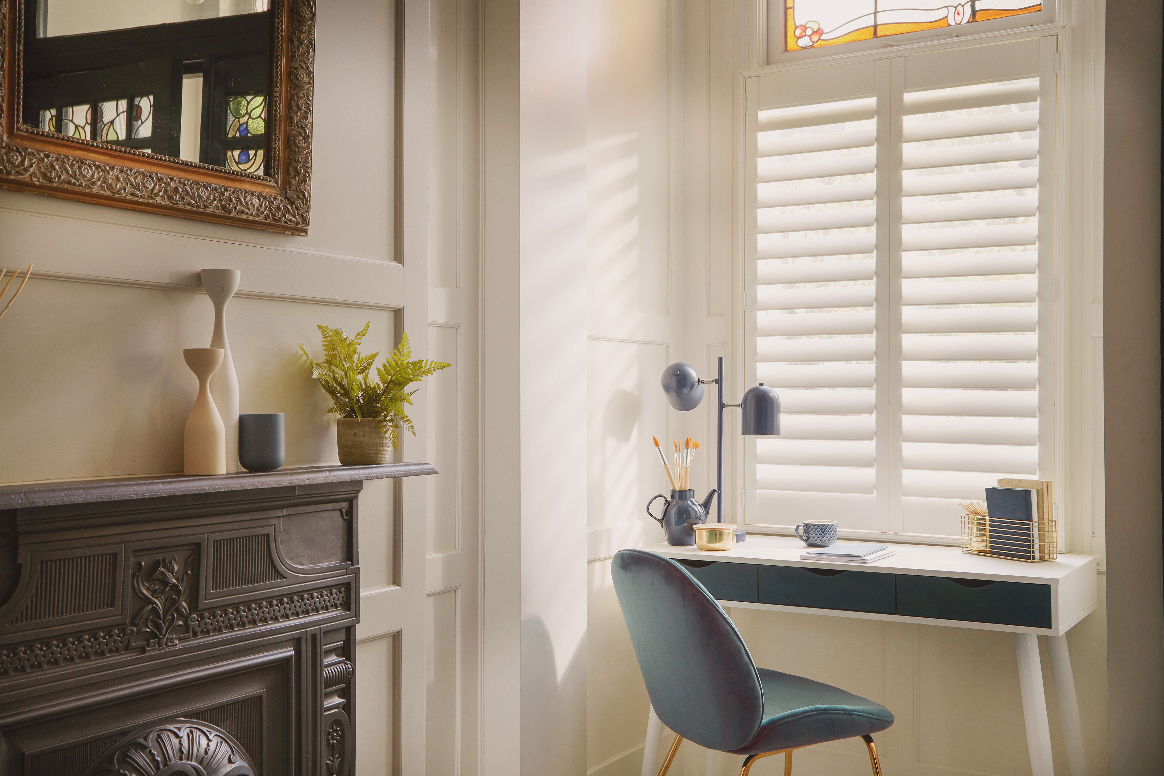 Beautiful plantation shutters in a bright living room